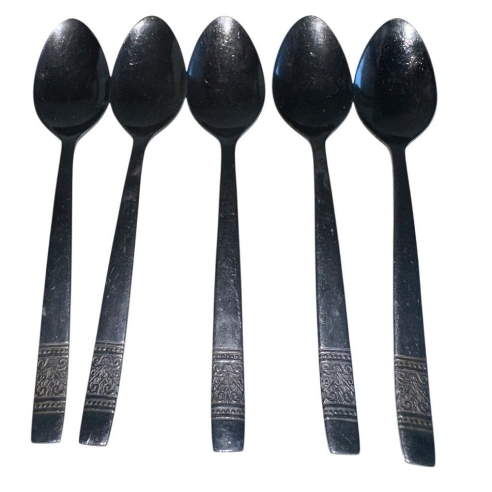 Vintage MCM Orleans Stainless ORL60 Scrolls & Dots Teaspoon Lot Of 5 Korea